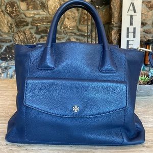 Navy Tory Burch leather handbag with gold detailing